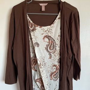 Womens plus size top with attached cardigan